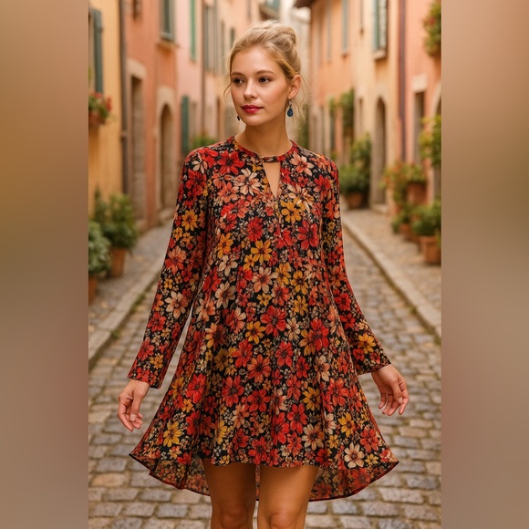 Floral Multi Swing Dress Tunic Top Boho Festival Brunch Autumn GUC 2XL #1598 - Picture 1 of 12